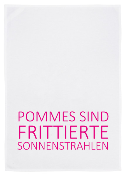Geschirrtuch „Pommes sind frittierte Sonnenstrahlen“ – weiß/pink