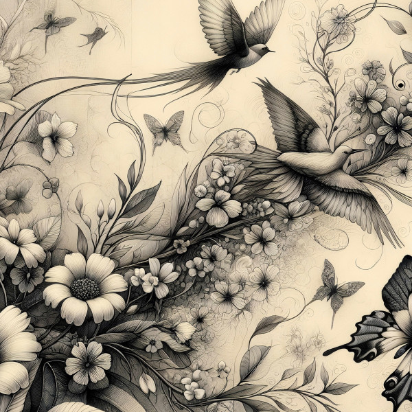 Botanical in Black & White - Decoupage Papier