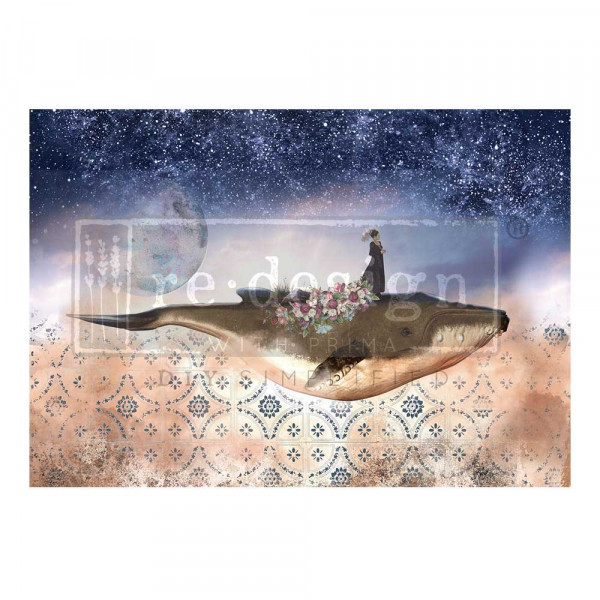 "Whale in Cosmos" - A1 Decoupage Fiber Paper