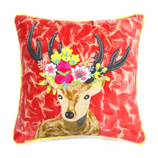 Kissen Samt Hirsch – Stonewashed - Orange